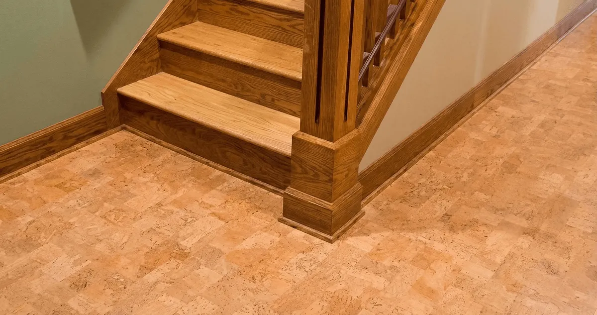 End of a staircase with cork flooring in Mobile, AL