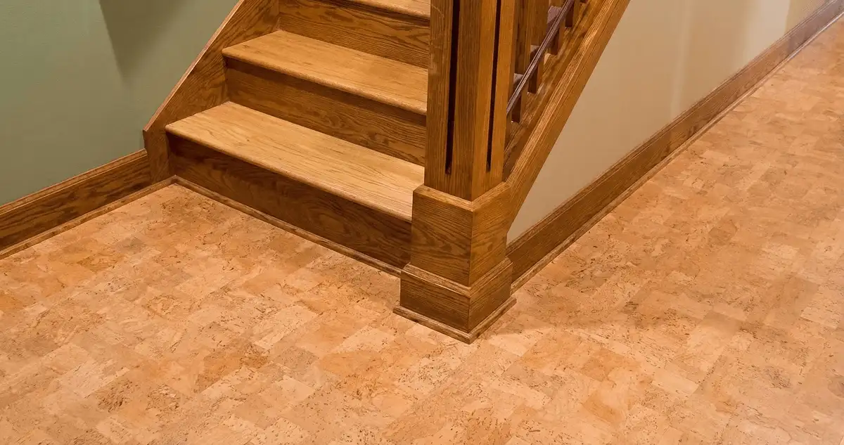 End of a staircase with cork flooring in Mobile, AL